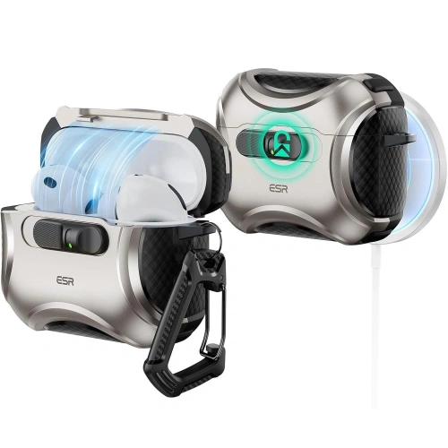 Etui ESR Cyber FlickLock HaloLock MagSafe w kolorze tytanowym, idealne do Apple AirPods Pro 3.