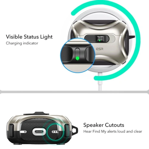 Hybrydowe etui ESR z funkcją MagSafe, zapewniające bezpieczeństwo słuchawek.