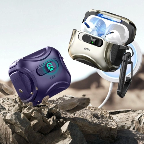 Stylowe etui w kolorze purpurowym, chroniące słuchawki Apple AirPods Pro 3