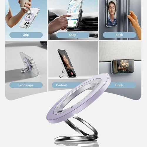 Uchwyt ESR w akcji, trzymający telefon w wygodnej pozycji.