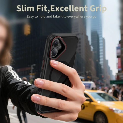 Etui Tech-Protect MagHybrid w kolorze czarnym i czerwonym, leżące na stole.